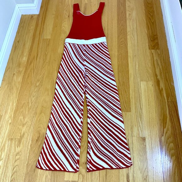 Christmas Overalls Knit Red White Stripe Wide Leg (S) NWT - Picture 3 of 9